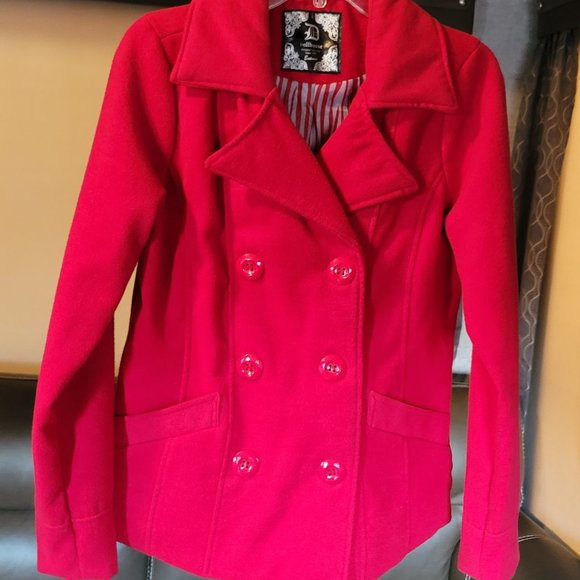 Dollhouse Pea Coat Double Breasted Red Size Medium - Picture 1 of 4
